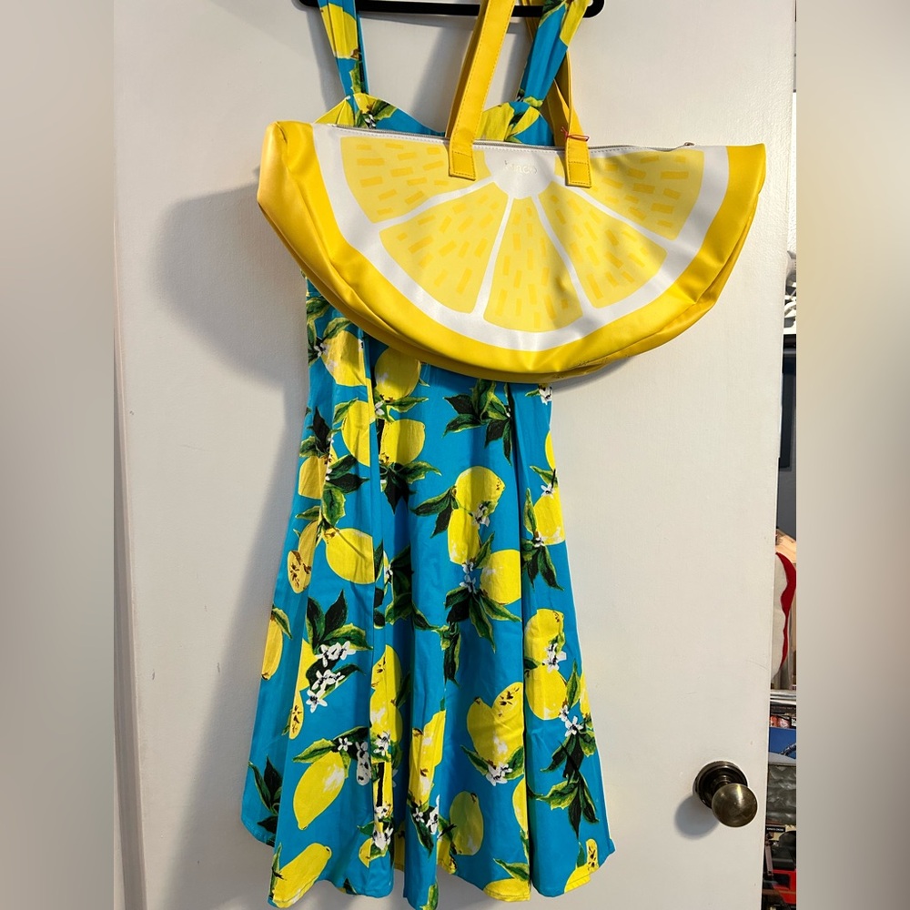 Adorable Outfit! Lemon Print Dress with Matching Lemon Slice Bag